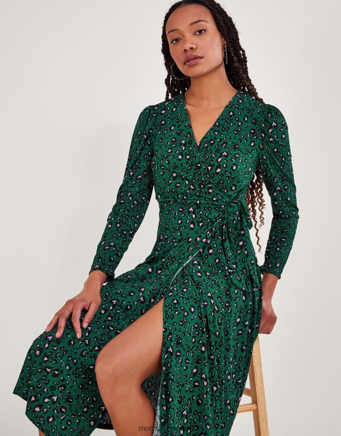 roupas vestido envolvente estampado Monsoon mulheres verde RPLH8F121