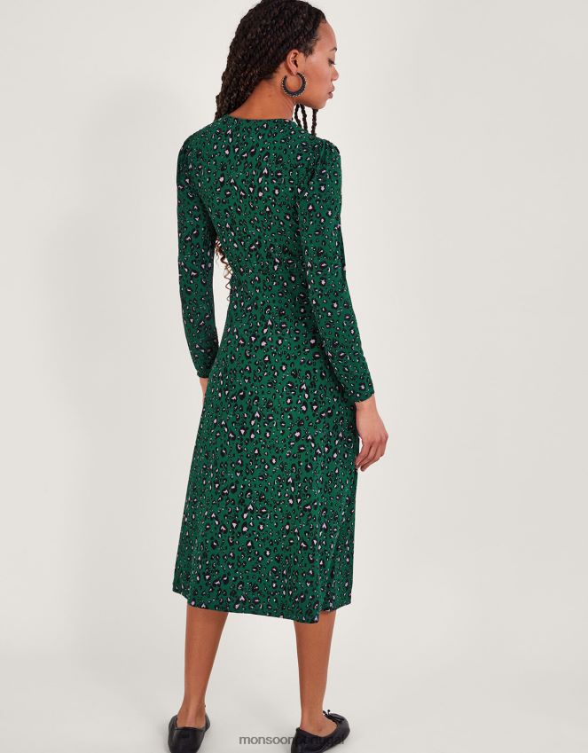 roupas vestido envolvente estampado Monsoon mulheres verde RPLH8F121