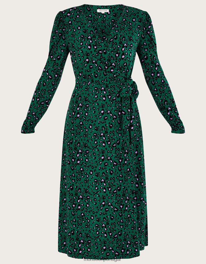 roupas vestido envolvente estampado Monsoon mulheres verde RPLH8F121