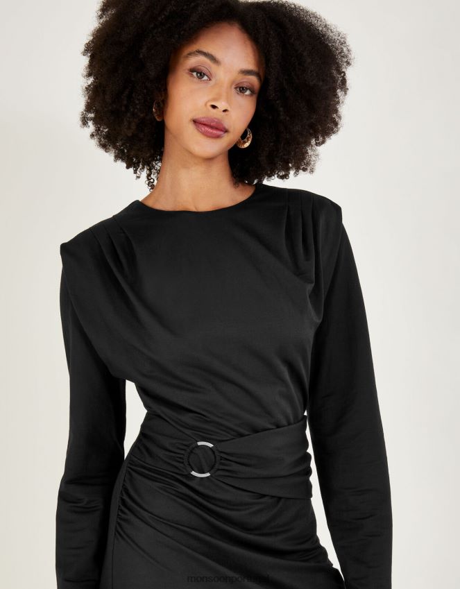roupas vestido jersey com detalhe de anel e cinto Monsoon mulheres preto RPLH8F800
