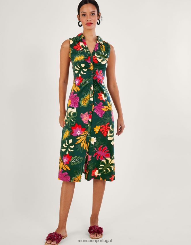 roupas vestido lorena com estampa floral Monsoon mulheres verde RPLH8F984