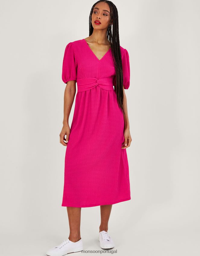 roupas vestido midi em jersey com detalhes torcidos Monsoon mulheres rosa RPLH8F308