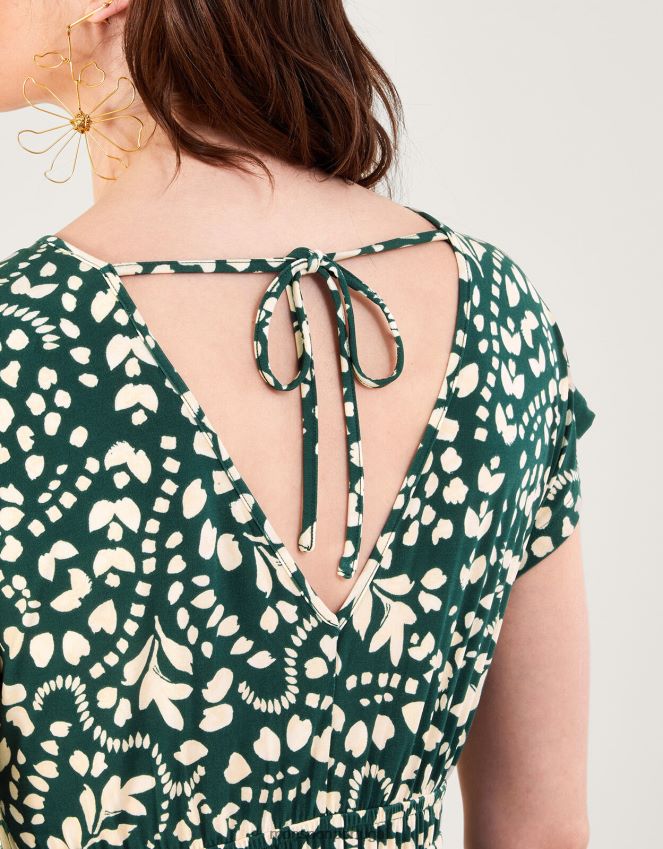 roupas vestido midi estampado e flare Monsoon mulheres verde (verde escuro) RPLH8F244