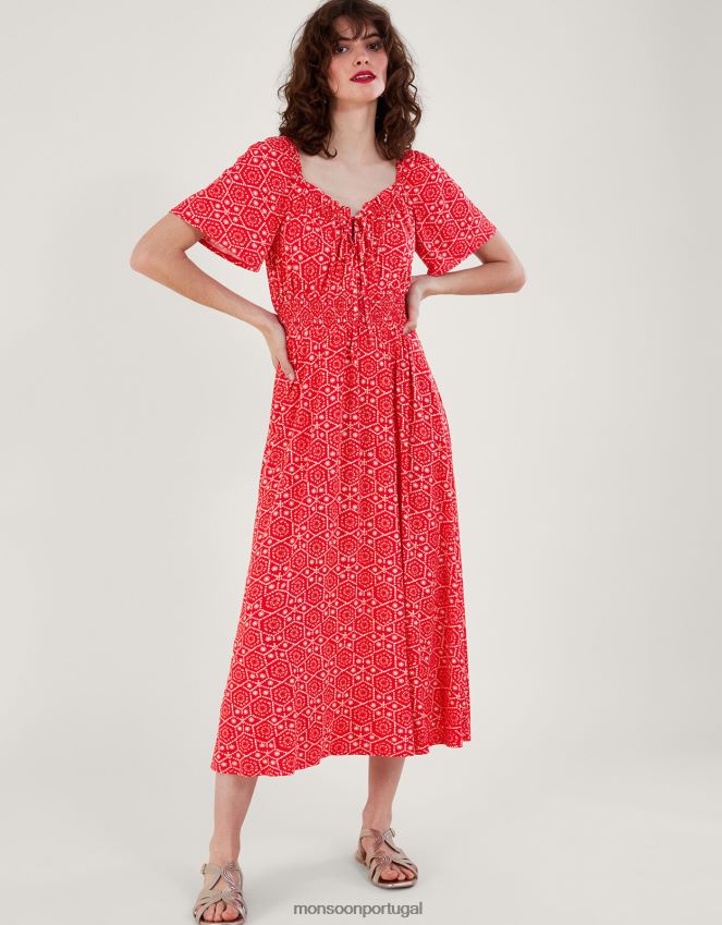 roupas vestido sainy com estampa geométrica Monsoon mulheres vermelho RPLH8F165