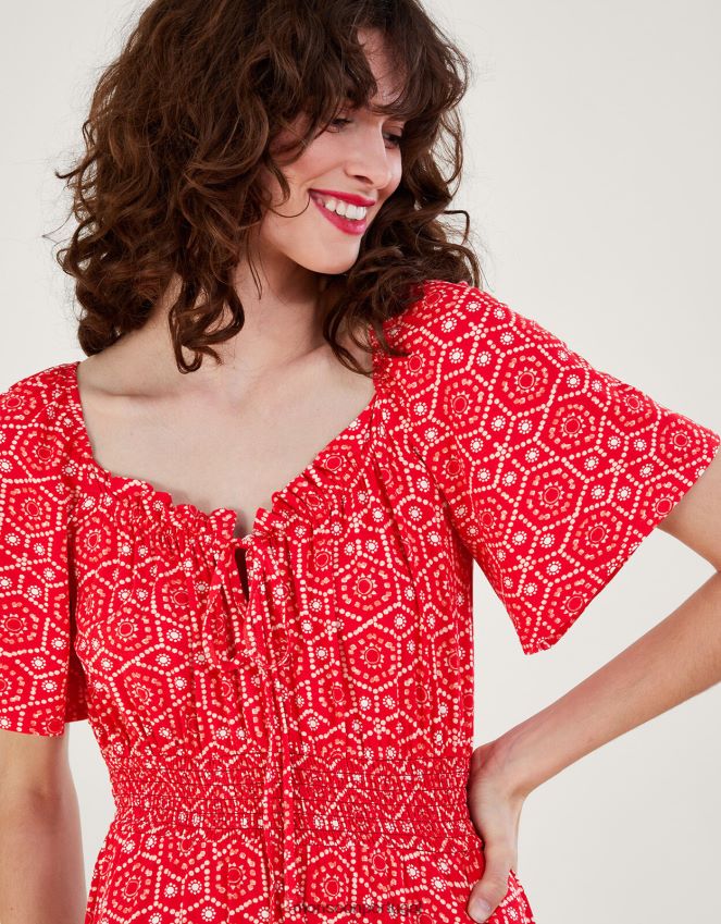 roupas vestido sainy com estampa geométrica Monsoon mulheres vermelho RPLH8F165