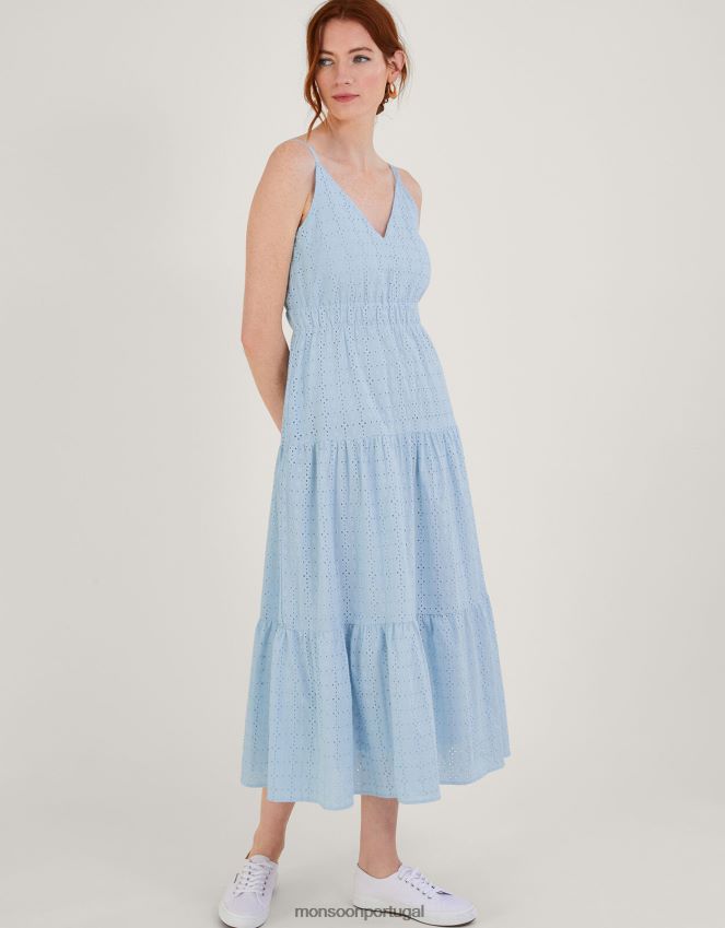 roupas vestido belle bordado Monsoon mulheres azul RPLH8F338