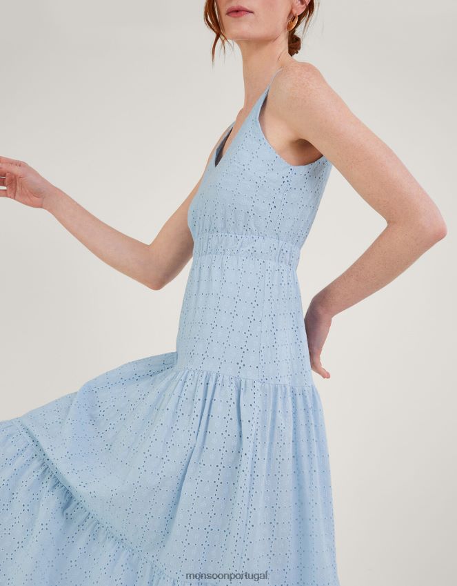 roupas vestido belle bordado Monsoon mulheres azul RPLH8F338