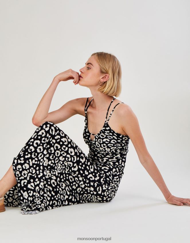 roupas vestido maxi com estampa animal print Monsoon mulheres multi RPLH8F510