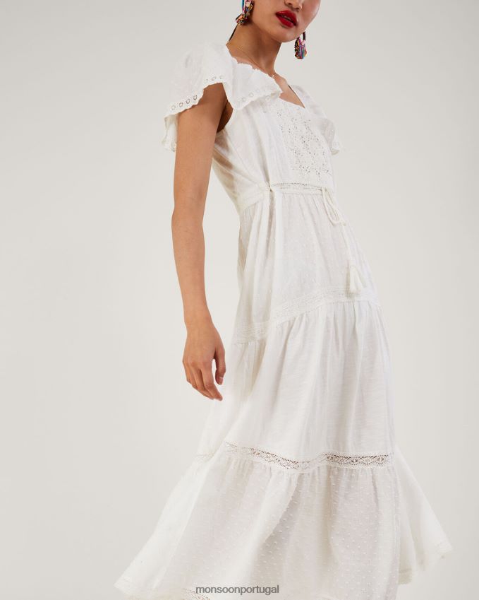 roupas vestido midi tecido misto Monsoon mulheres branco RPLH8F979