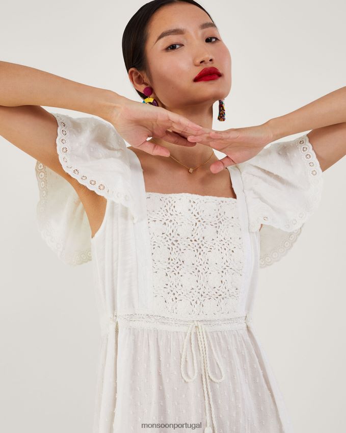 roupas vestido midi tecido misto Monsoon mulheres branco RPLH8F979