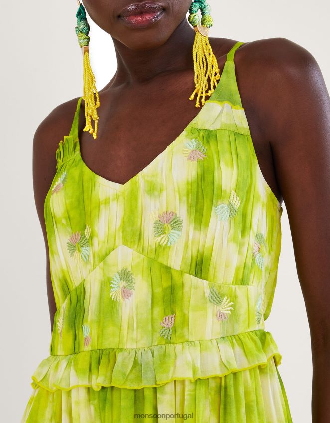roupas vestido tie dye dalila com viscose sustentável Monsoon mulheres verde (verde brilhante) RPLH8F188