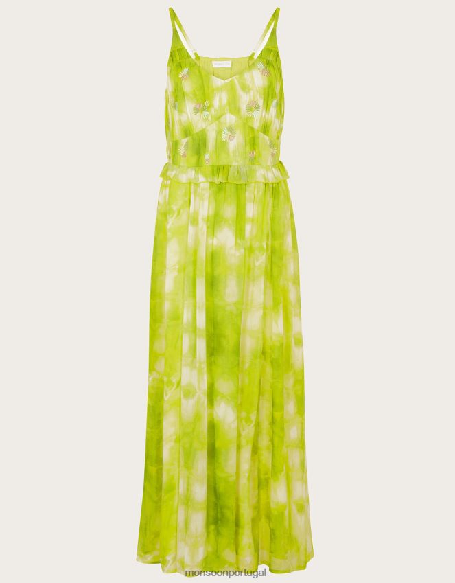 roupas vestido tie dye dalila com viscose sustentável Monsoon mulheres verde (verde brilhante) RPLH8F188