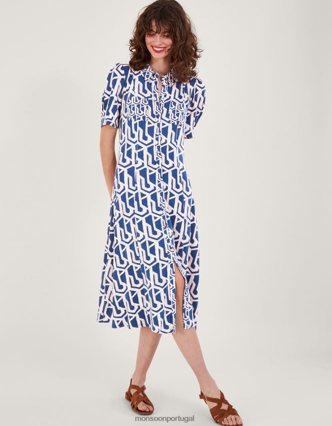 roupas vestido camisa com estampa geométrica rizzoli Monsoon mulheres azul (cobalto) RPLH8F223