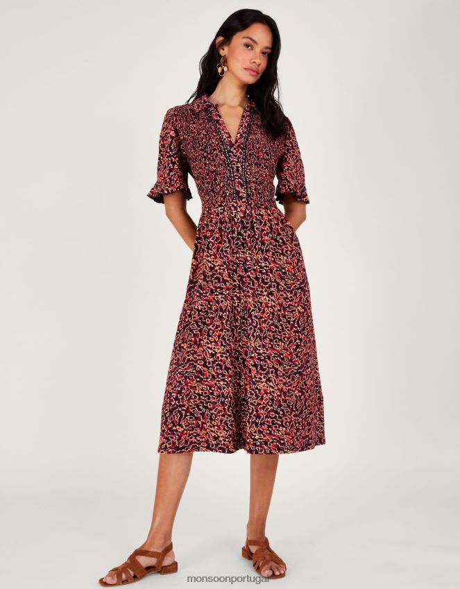 roupas vestido camisa estampado Monsoon mulheres vermelho RPLH8F357