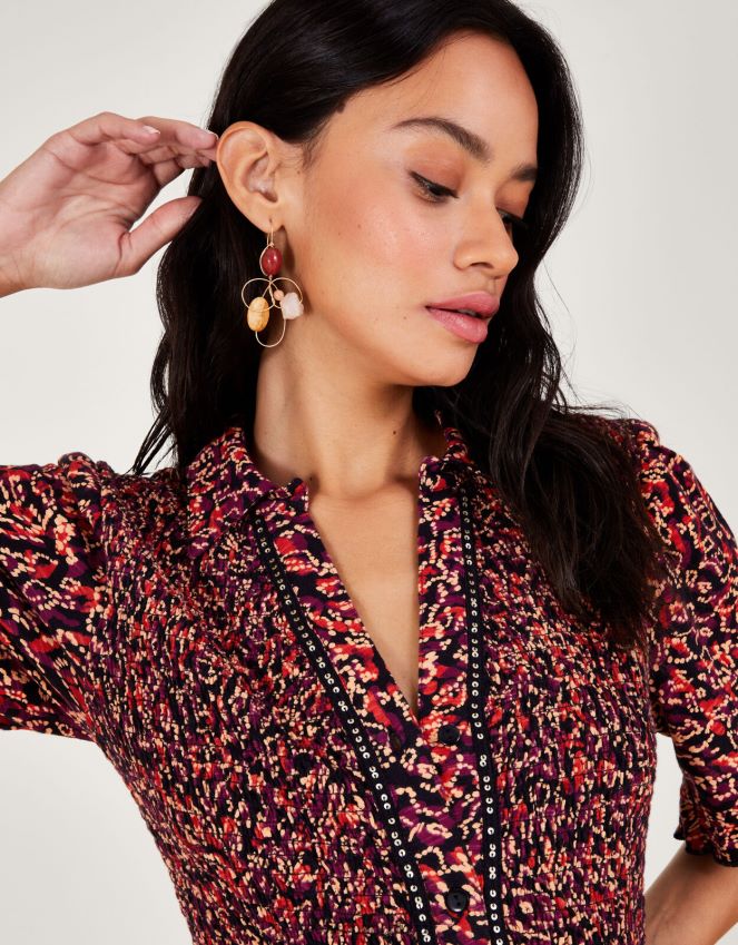 roupas vestido camisa estampado Monsoon mulheres vermelho RPLH8F357