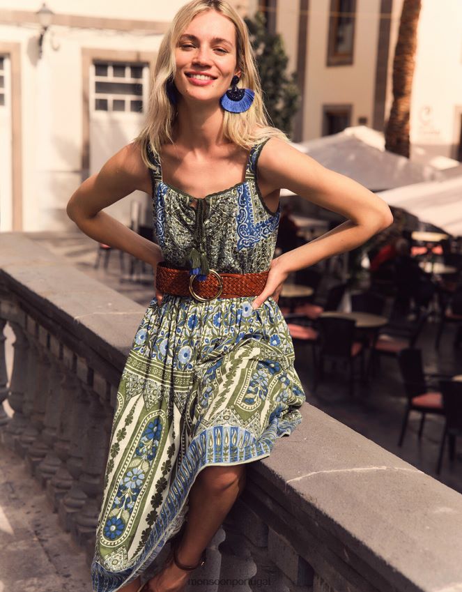 roupas vestido com acabamento em renda e estampa tradicional Monsoon mulheres verde (cáqui) RPLH8F509