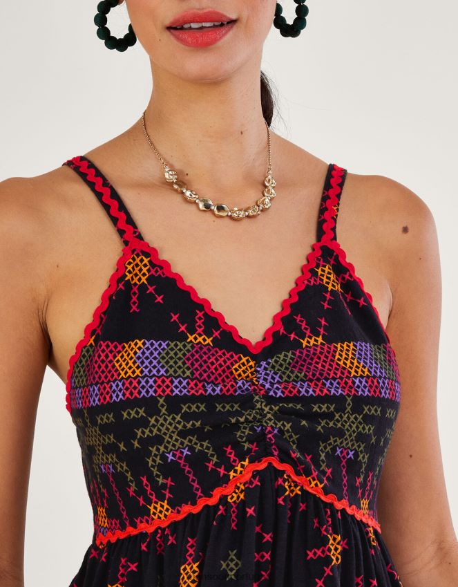 roupas vestido de verão em jersey com estampa geométrica Monsoon mulheres preto RPLH8F228