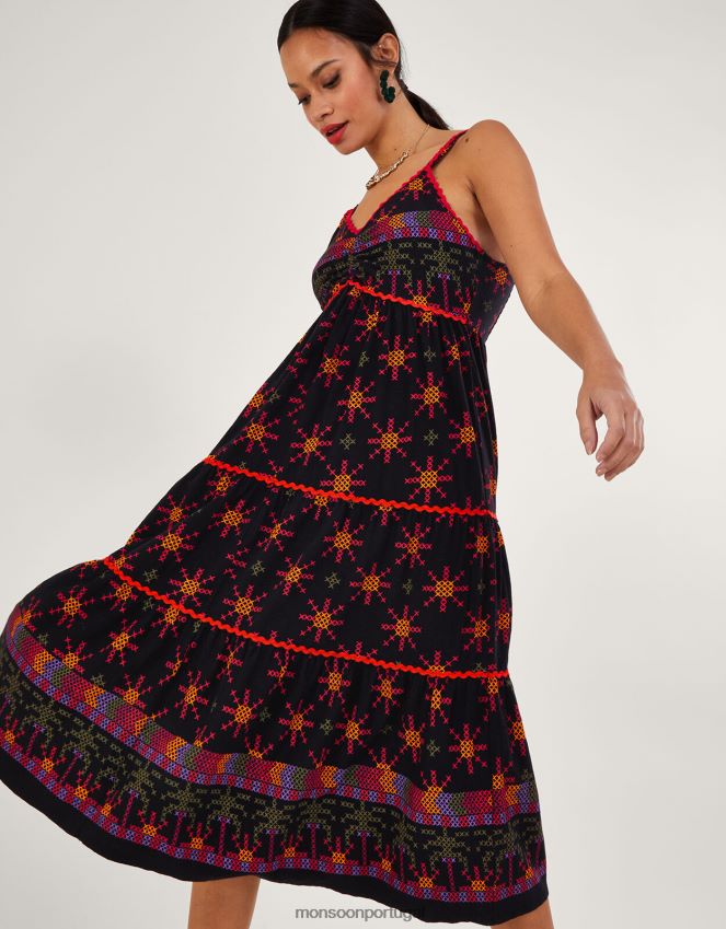 roupas vestido de verão em jersey com estampa geométrica Monsoon mulheres preto RPLH8F228