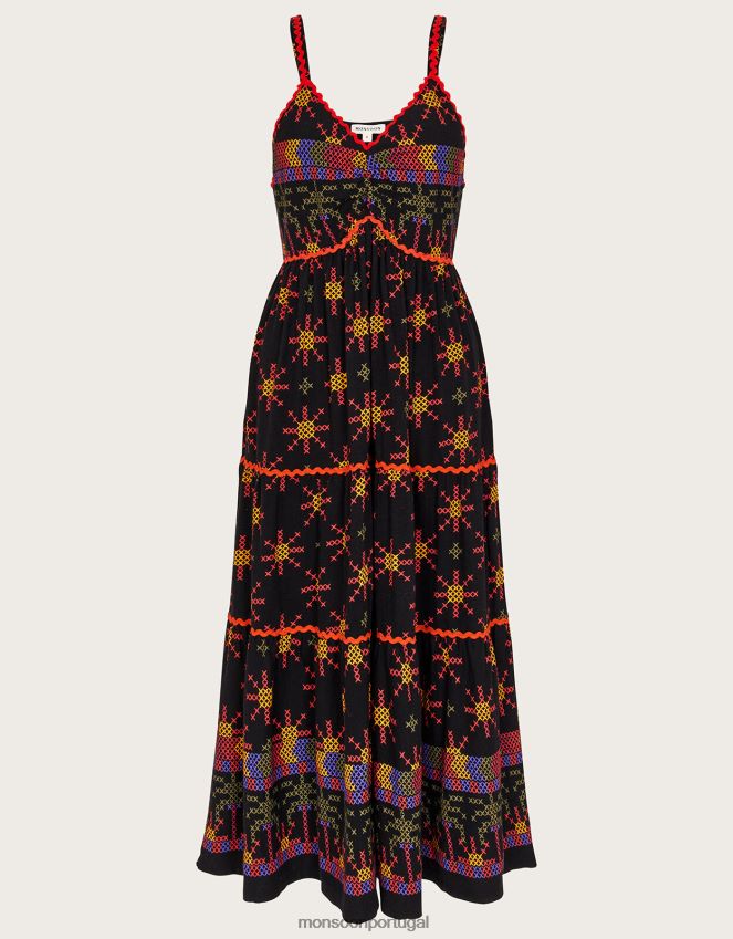 roupas vestido de verão em jersey com estampa geométrica Monsoon mulheres preto RPLH8F228