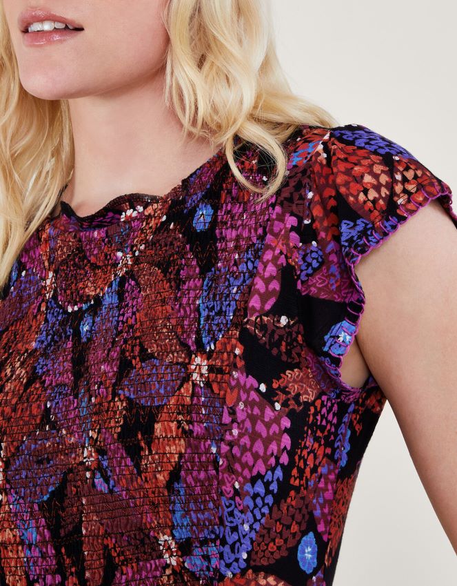 roupas vestido floral franzido em lenzing ecovero Monsoon mulheres preto RPLH8F233