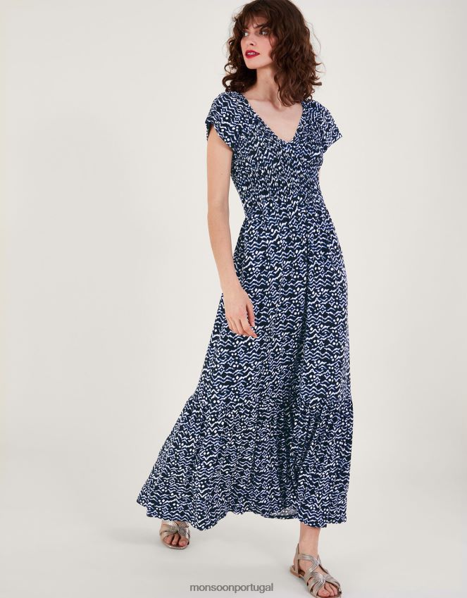 roupas vestido franzido com estampa gio Monsoon mulheres preto RPLH8F204