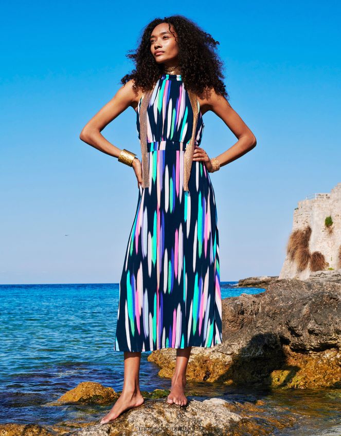 roupas vestido maxi com estampa holly e decote halter Monsoon mulheres azul-marinho) RPLH8F211